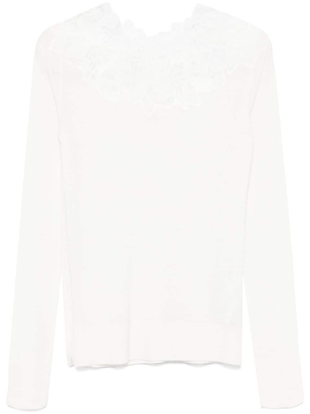 Shop Ermanno Scervino Lace-detail Sweater In 白色