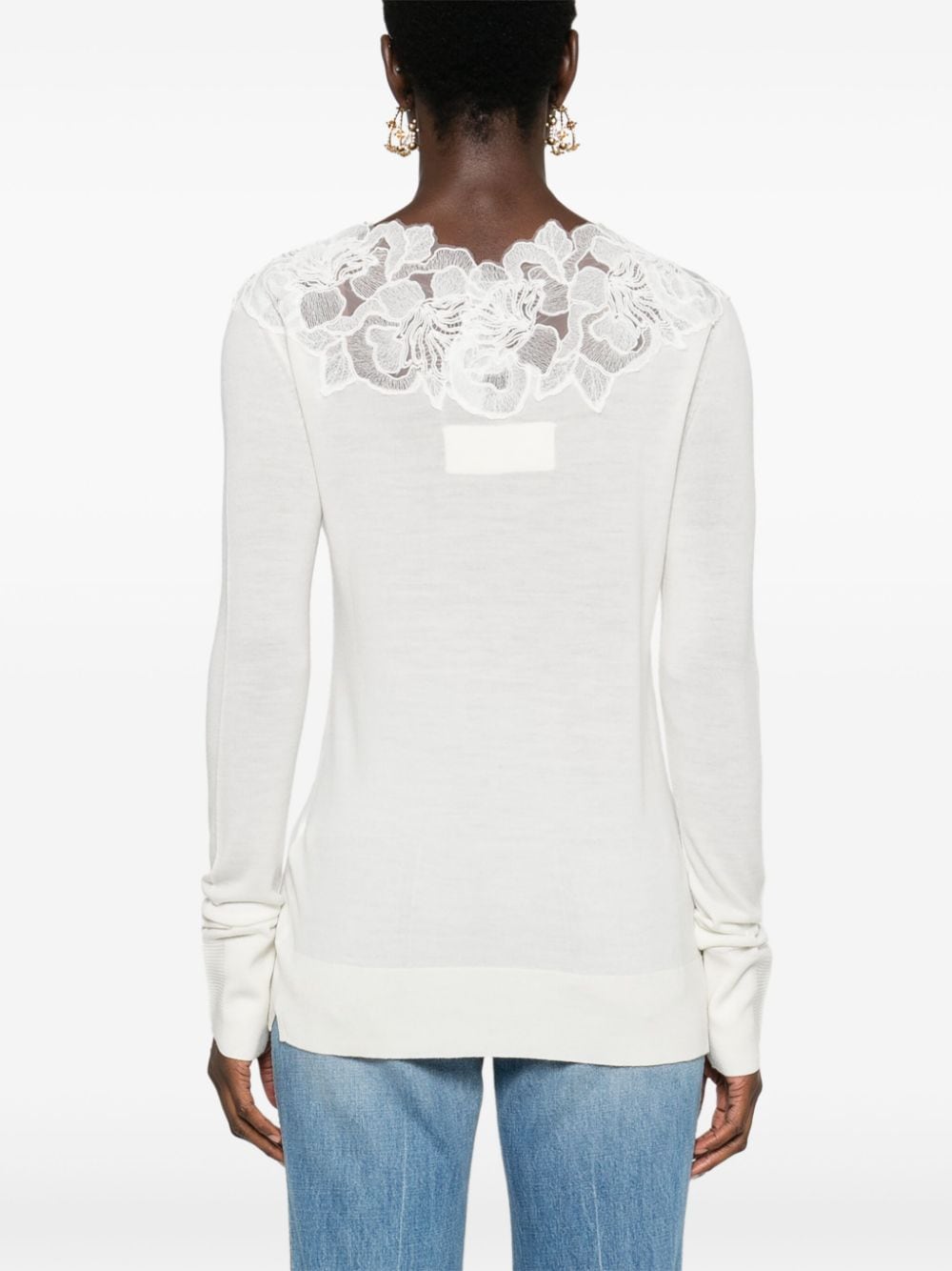 Shop Ermanno Scervino Lace-detail Sweater In 白色