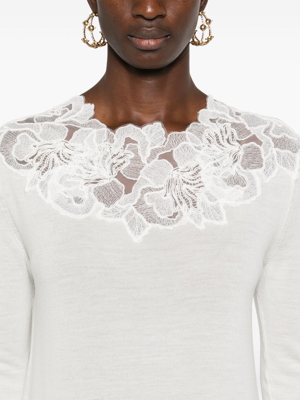 Shop Ermanno Scervino Lace-detail Sweater In 白色