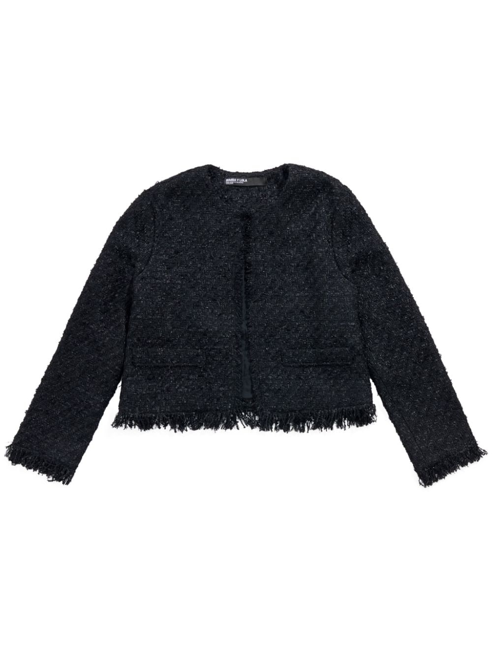 Shop Bimba Y Lola Cropped Frayed Jacket In Black