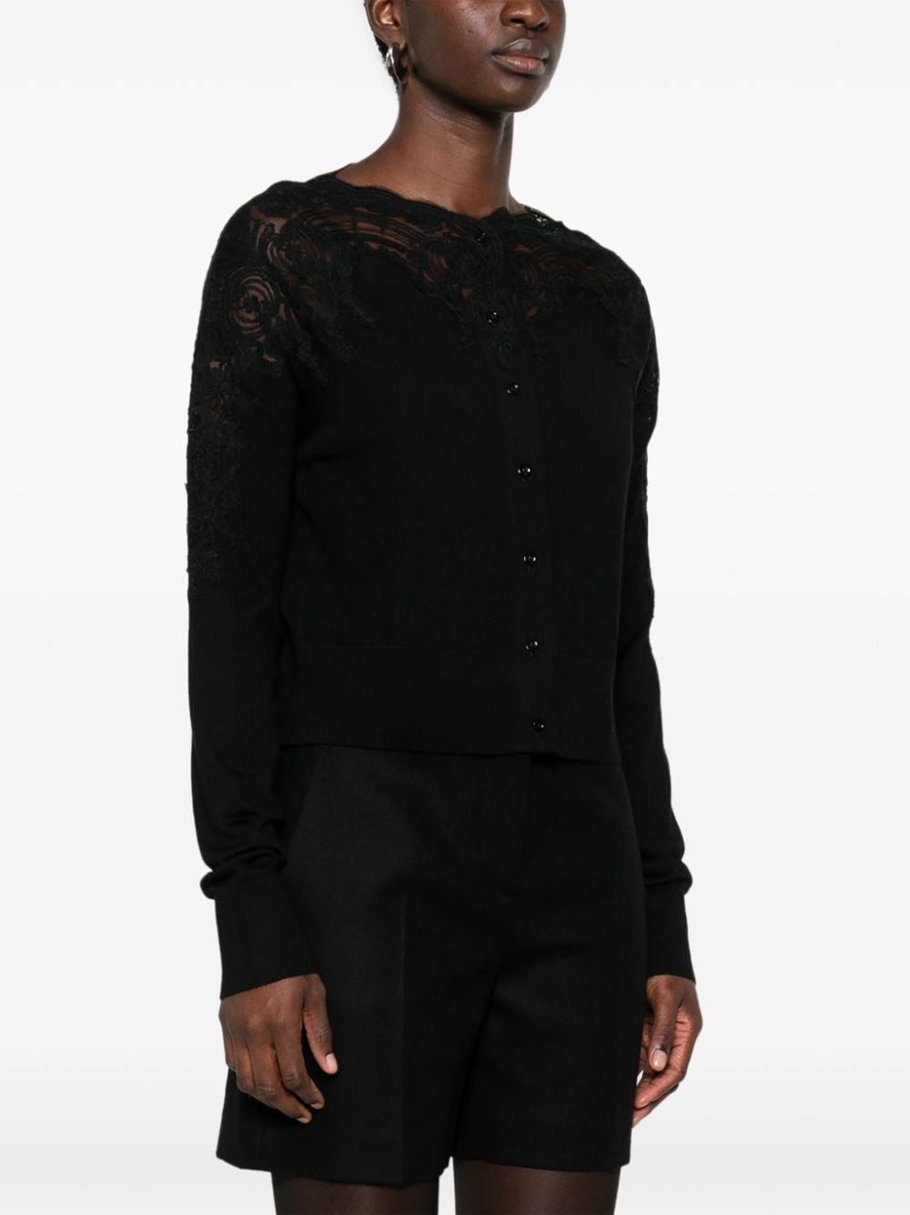 Shop Ermanno Scervino Lace-detail Cardigan In Black