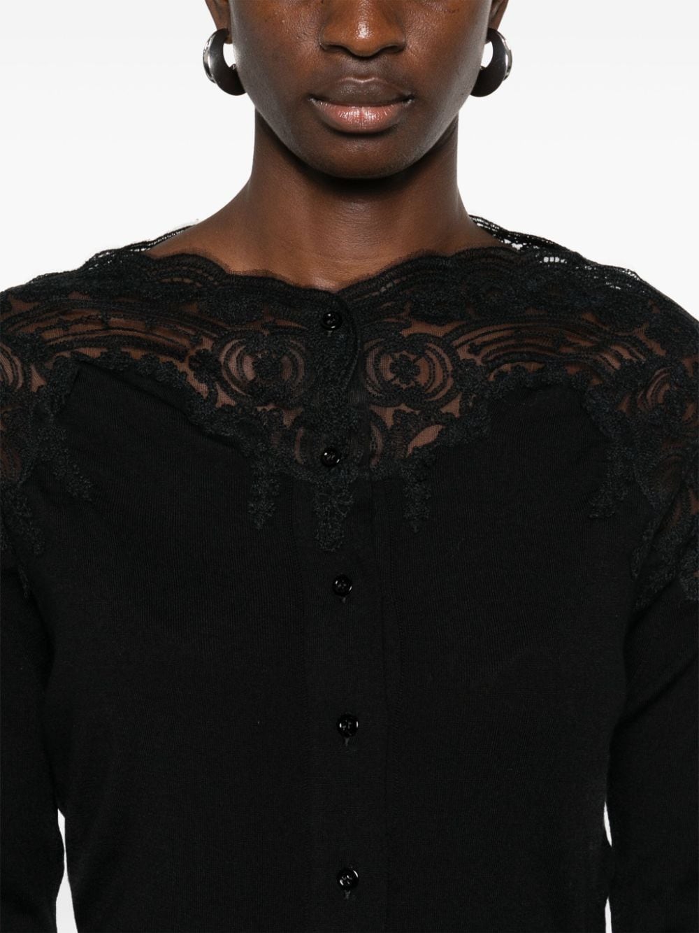 Shop Ermanno Scervino Lace-detail Cardigan In Black