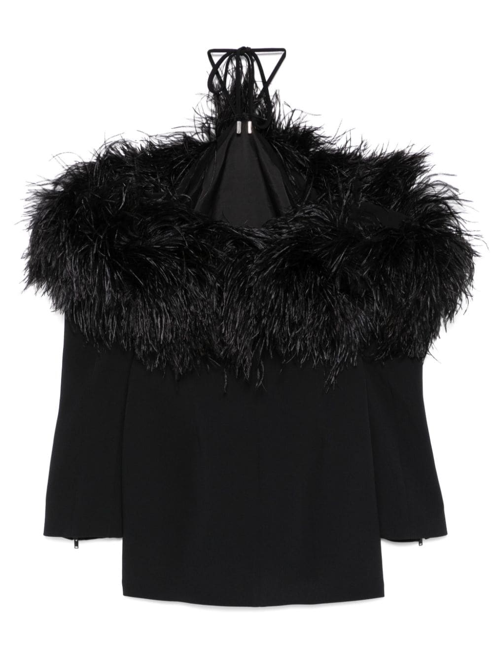 David Koma Off-shoulder mini-jurk met veren afwerking - Zwart