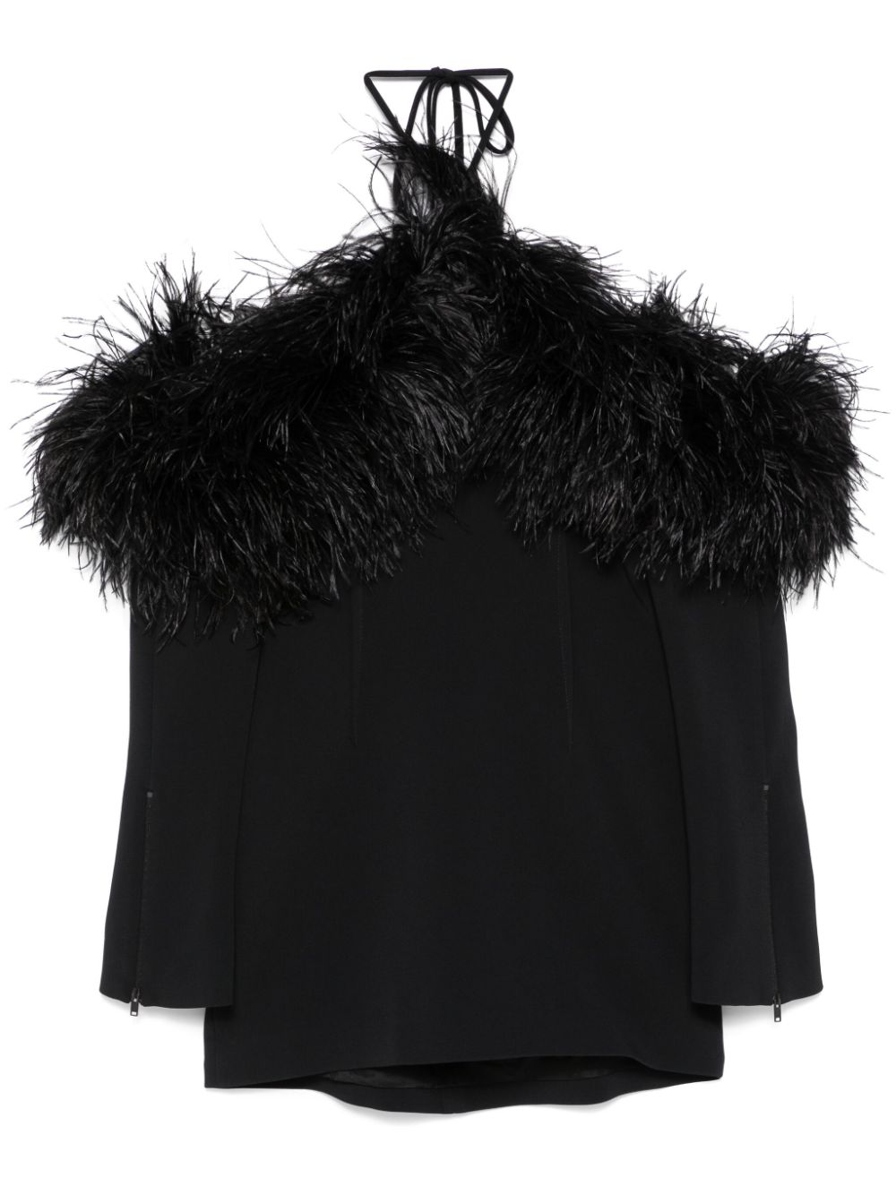 David Koma feather-trim off-shoulder mini dress - Black