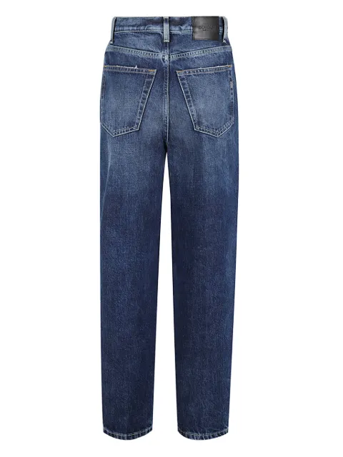 Dondup Straight-Leg Jeans weiß-stahlblau Logo-Applikation aus authentic Leder