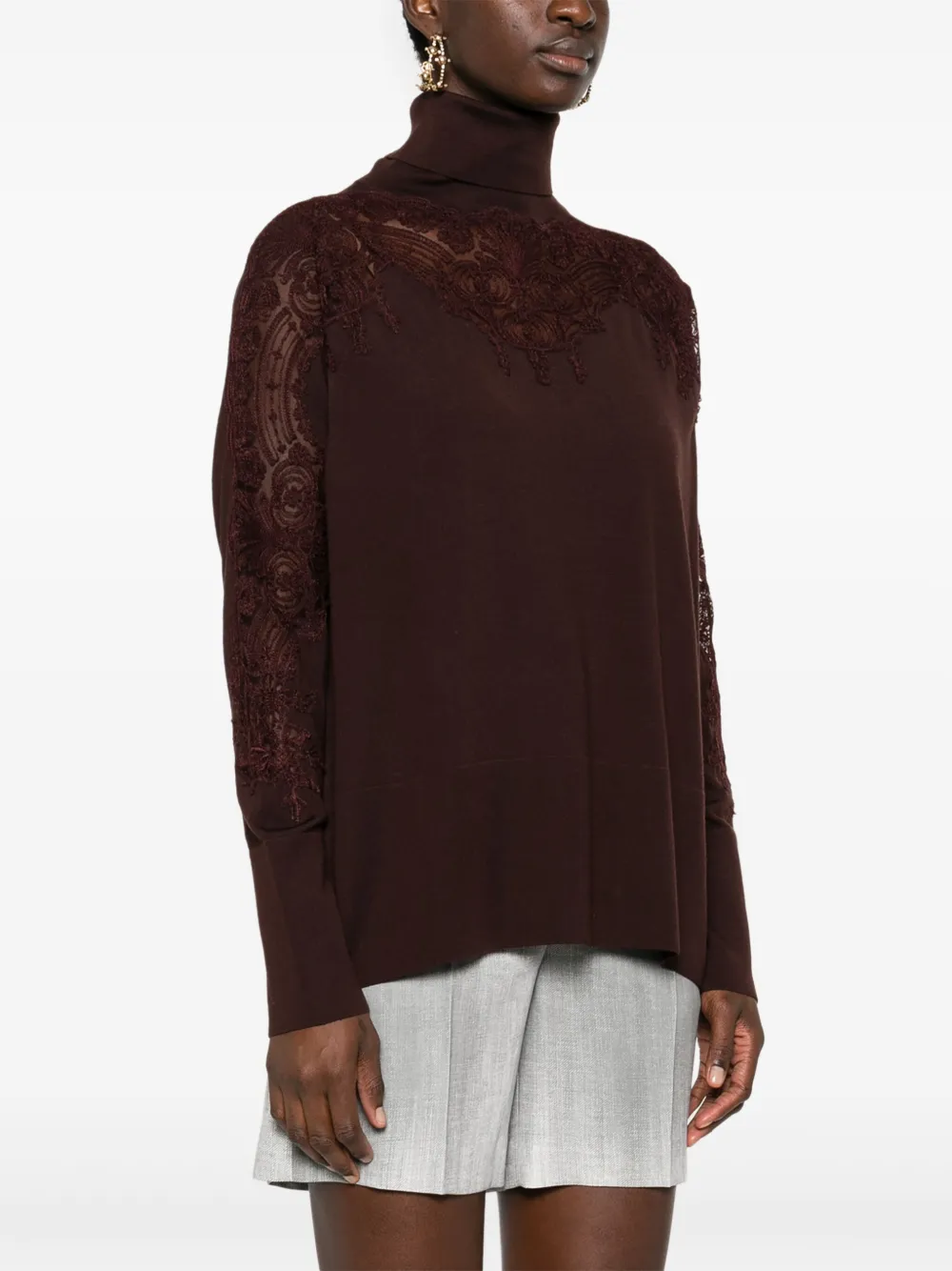 Ermanno Scervino Trui met kanten detail Bruin