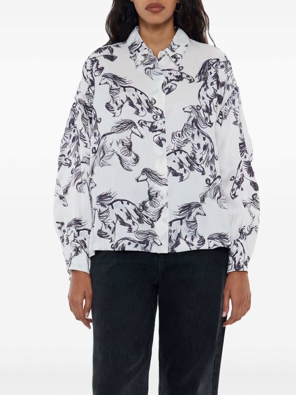 Bimba y Lola Blouse met Greyhound-print - Wit