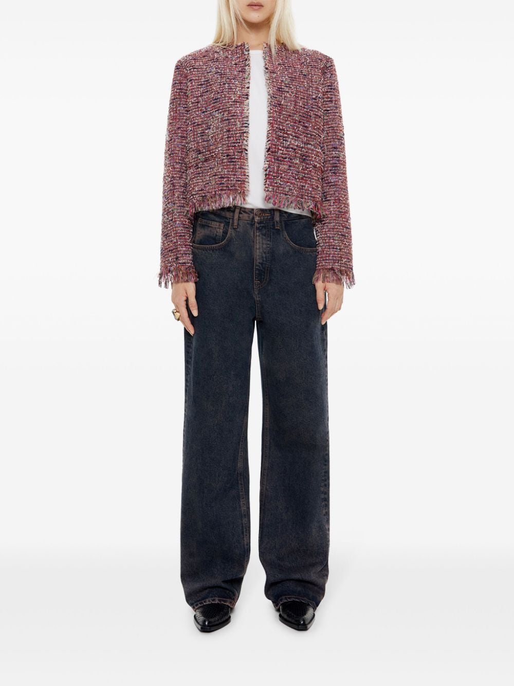 Shop Bimba Y Lola Cropped Frayed Jacket In Red