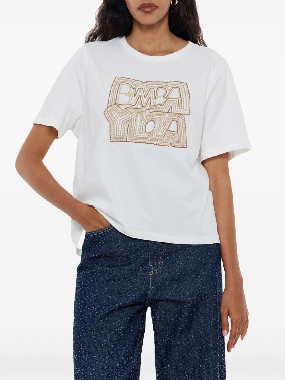 Bimba y Lola T-shirt met geborduurd logo - Wit