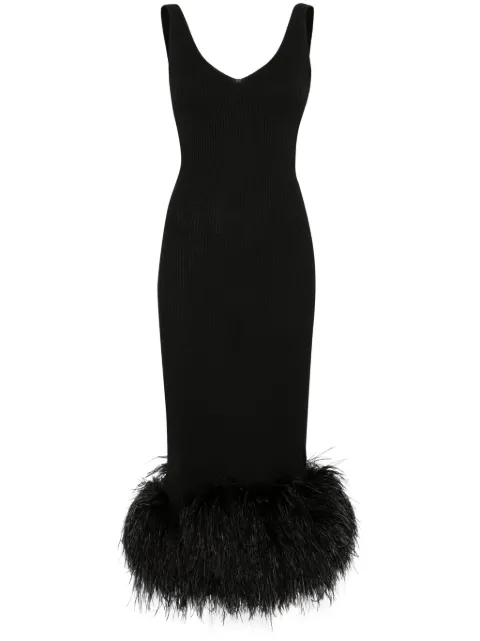 Loulou robe bordée de plumes à coupe longue