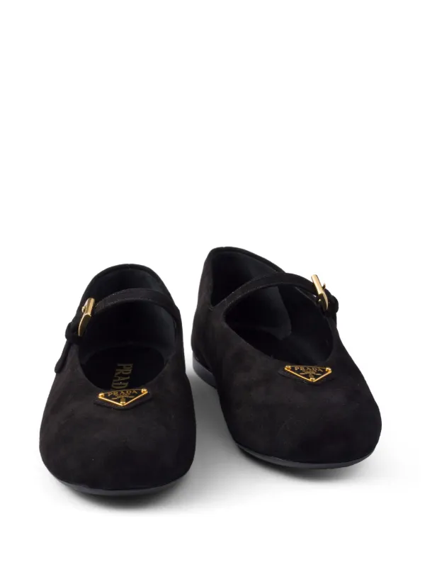 Prada Suede Ballerina Shoes | Black | FARFETCH