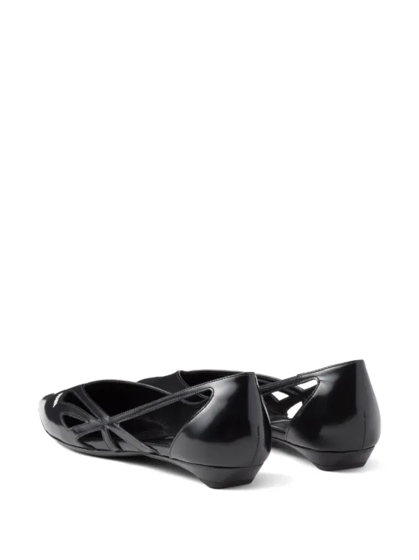 Prada Leather cut-out Ballerinas | Black | FARFETCH UK