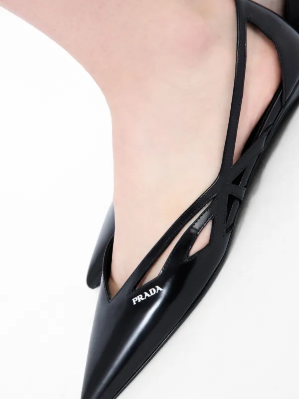 Prada Leather cut-out Ballerinas | Black | FARFETCH UK