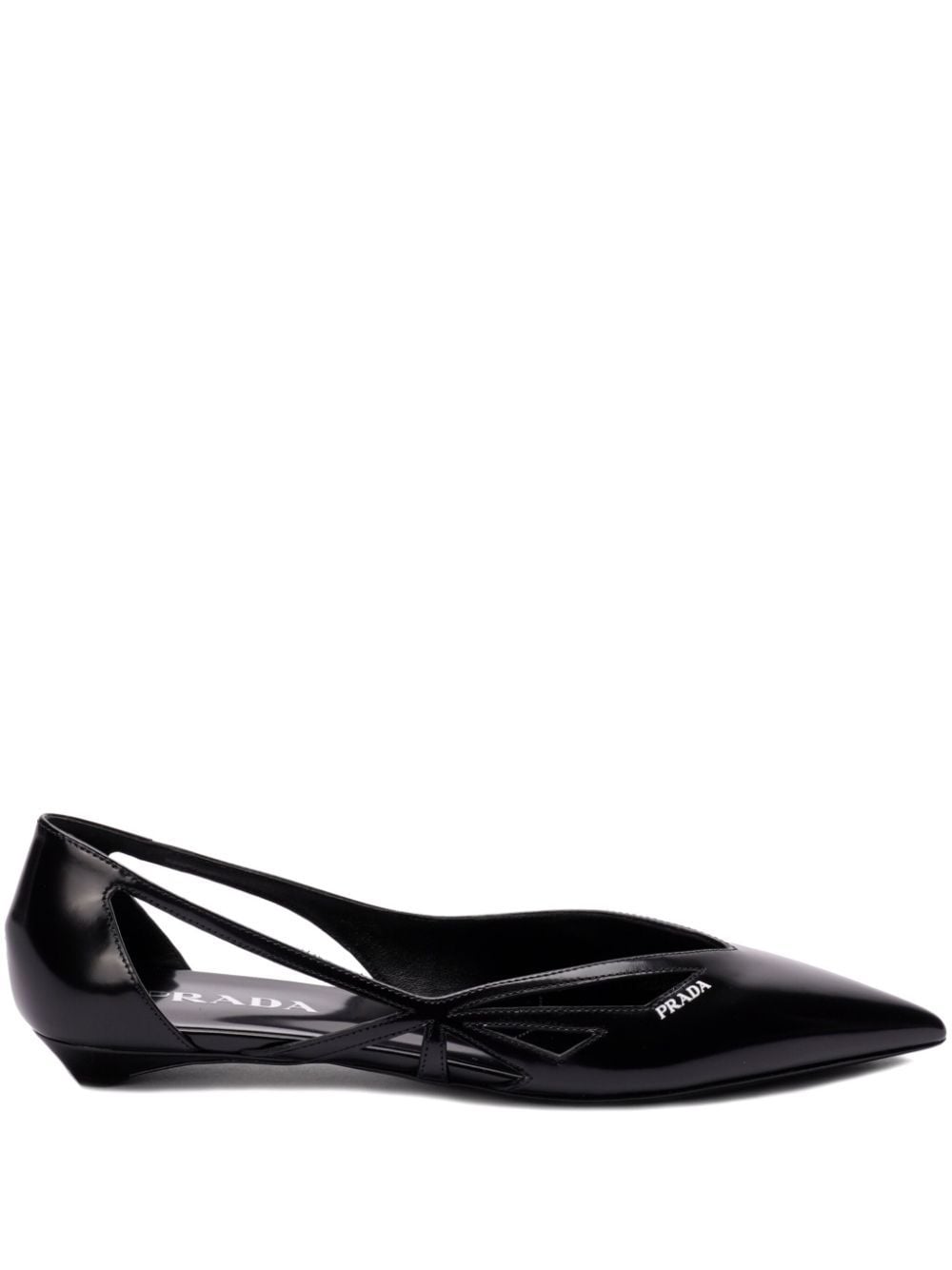 Shop Prada 15mm Cut-out Leather Ballerina Shoes In Black