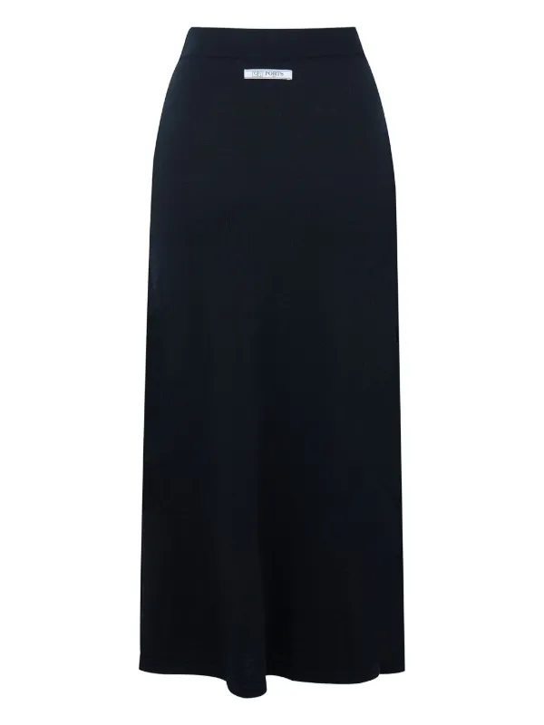 Ports 1961 Button Placket Wool Midi Skirt | Black | FARFETCH