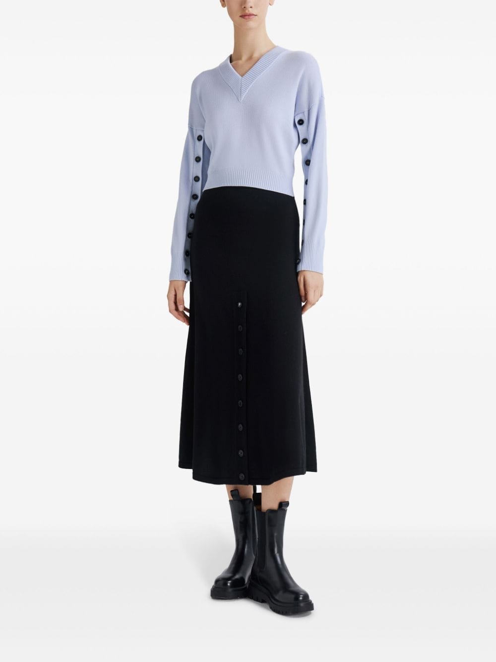 Ports 1961 button placket wool midi skirt - Zwart