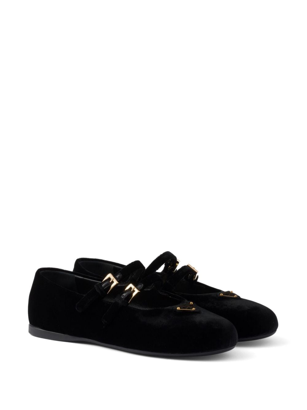 Shop Prada Velvet-finish Ballerina Shoes In Black