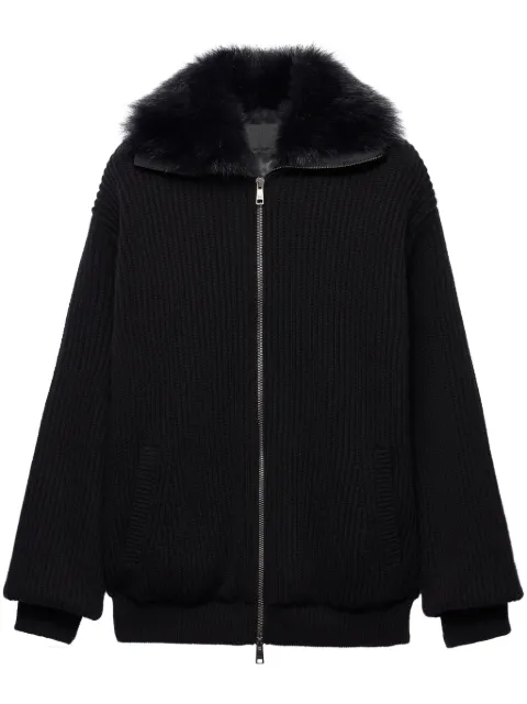 Prada faux-fur collar cardigan 