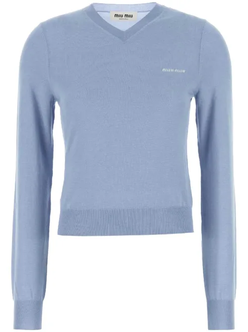 Miu Miu pull à col v - Bleu - Miu Miu - Modalova
