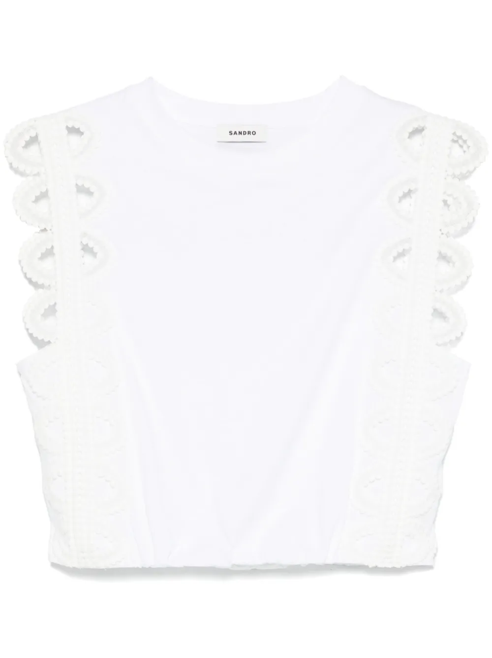 SANDRO Camiseta cropped com detalhe de renda | Branco | Image 1