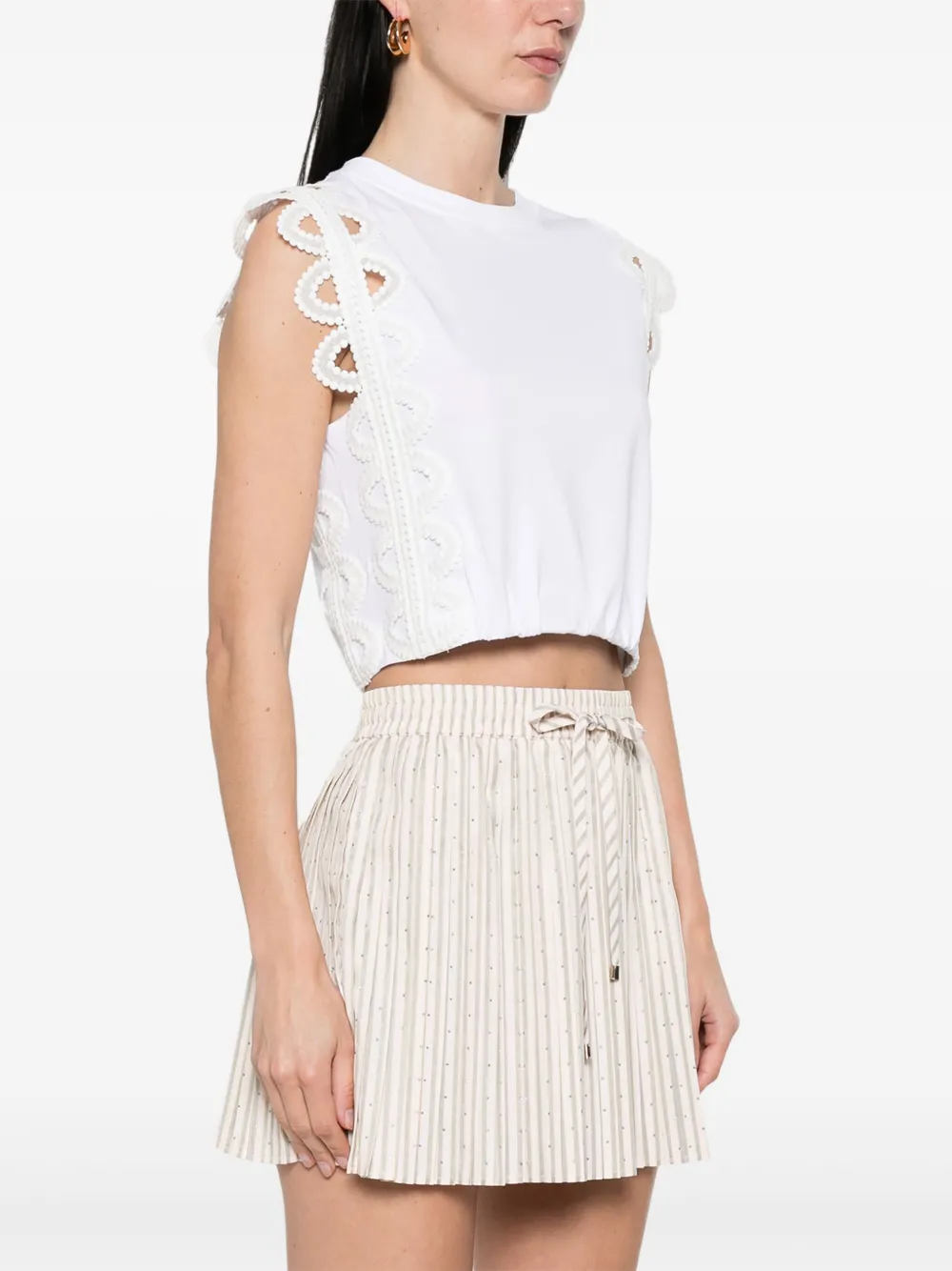 SANDRO lace-detail cropped T-shirt