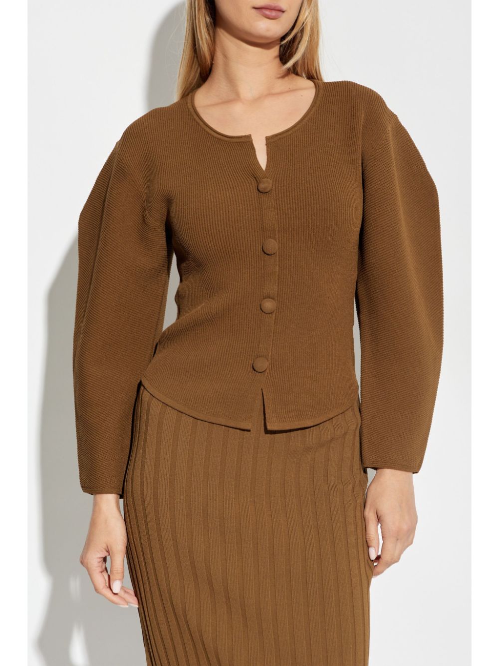 Shop By Malene Birger Balloon-sleeved Cardigan In Brown