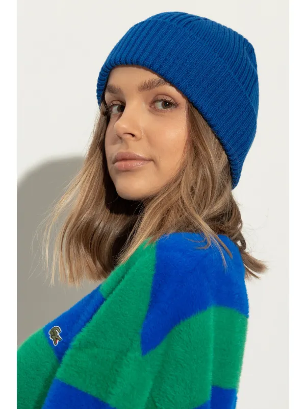 Lacoste Ribbed Wool Beanie Blue FARFETCH AU