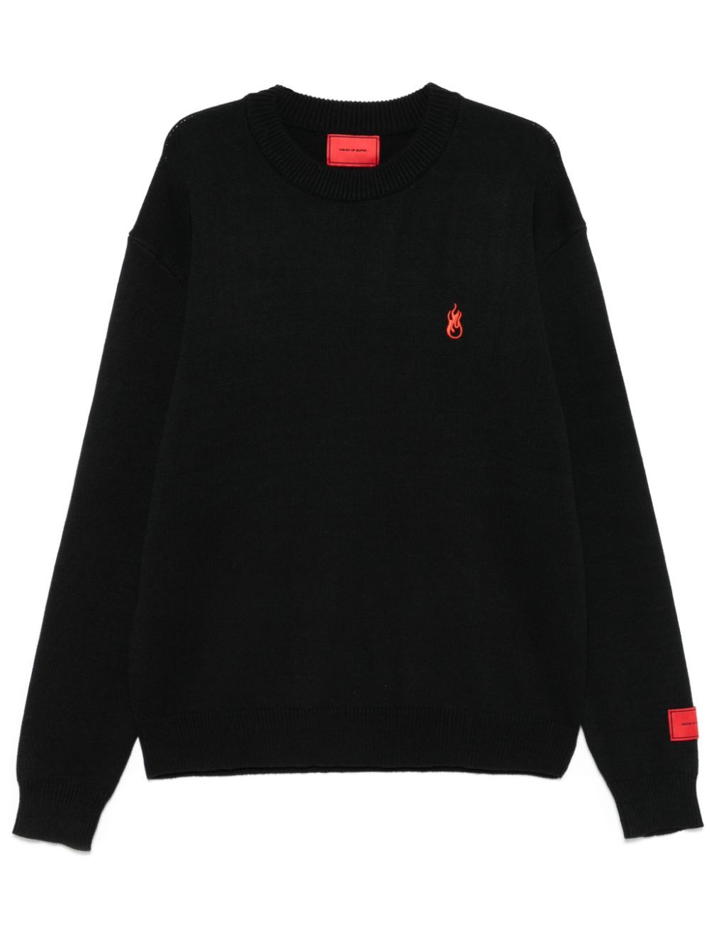 Shop Vision Of Super Red-flame Logo-print Sweater In Black