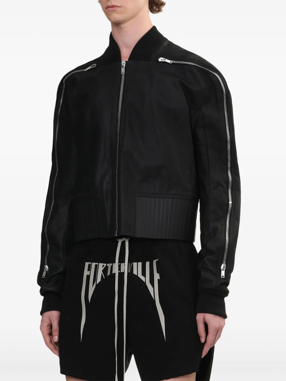 Rick Owens Leren bomberjack met ritsdetail Zwart