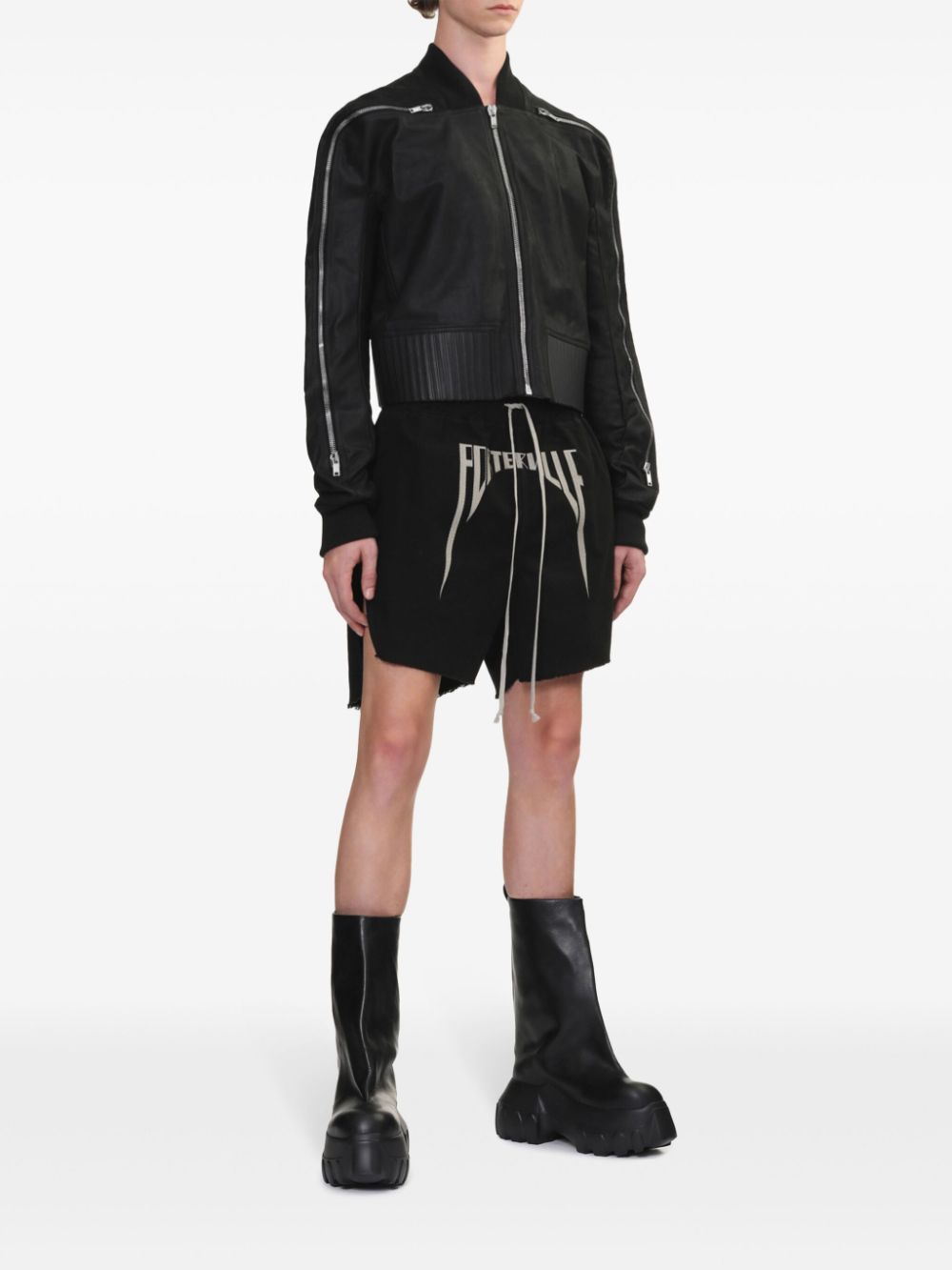 Rick Owens zip-detail leather bomber jacket - Black