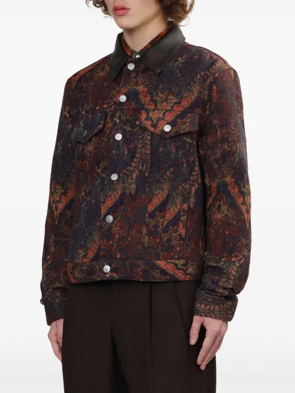 acka flower jacquard jacket（brown） Jacquard floral jacket with fur Frosted Flowers chocolate