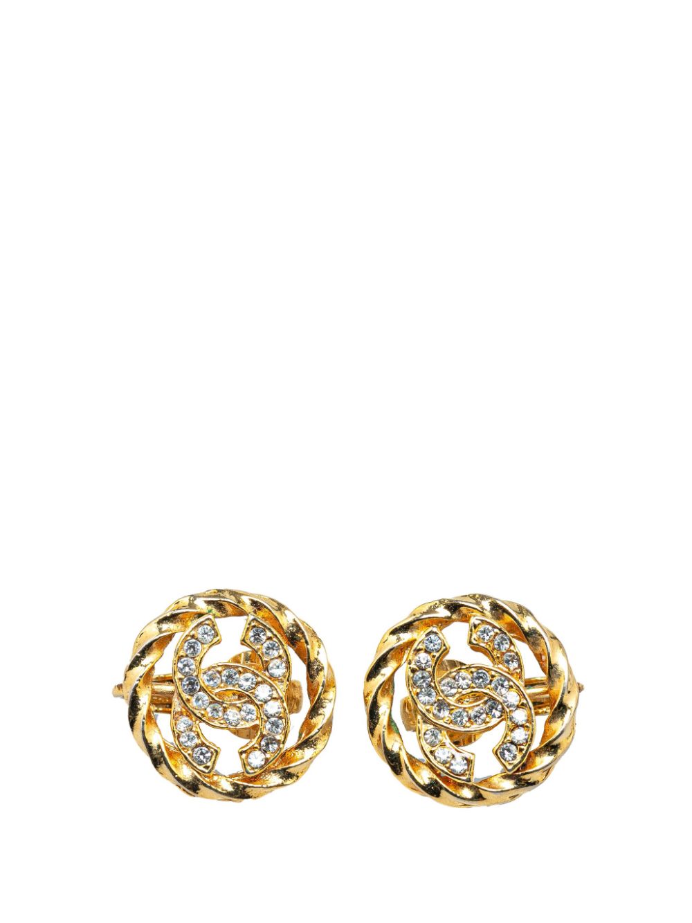 CHANEL Pre-Owned 20th Century Gold Plated CC Rhinestones Clip on costume earrings