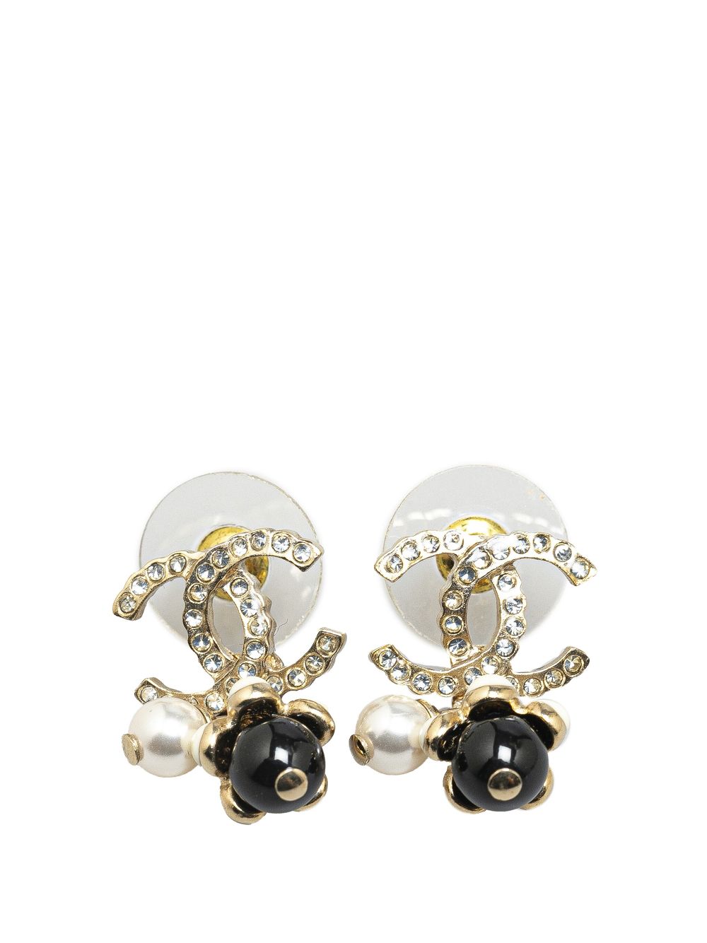 CHANEL Pre-Owned 20th Century Gold Plated Rhinestones Pearl CC Drop Push Back costume earrings