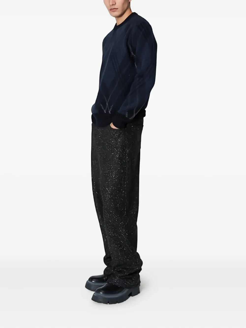 Roberto Collina Trui met jacquard - Blauw