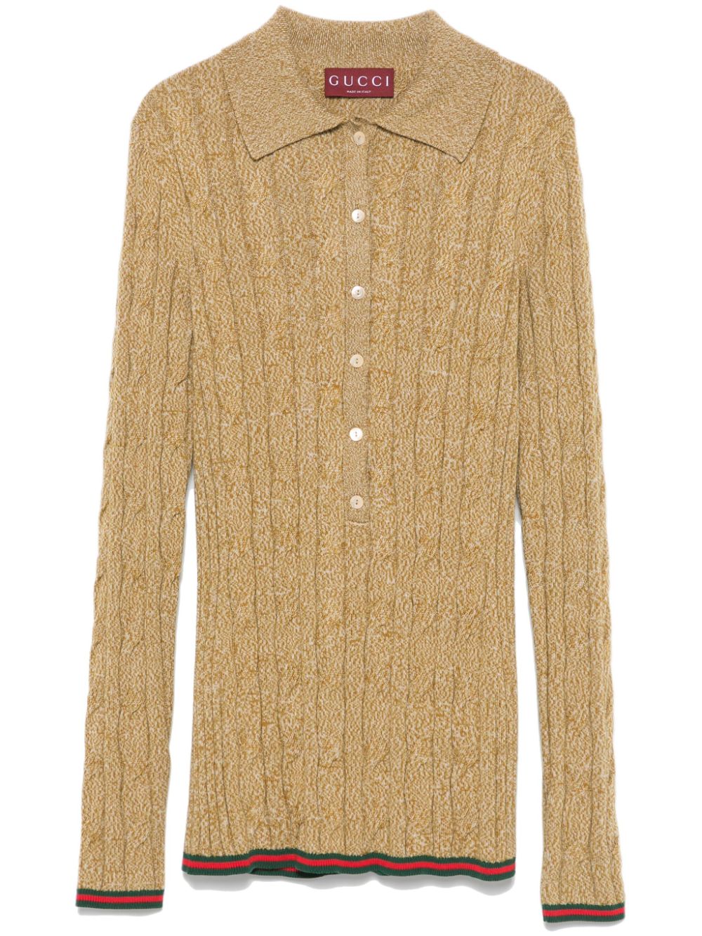 cable-knit wool polo top