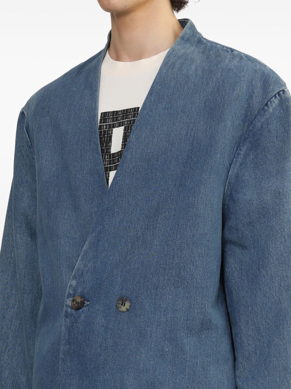 Shop Fear Of God Collarless Denim Coat In Blau