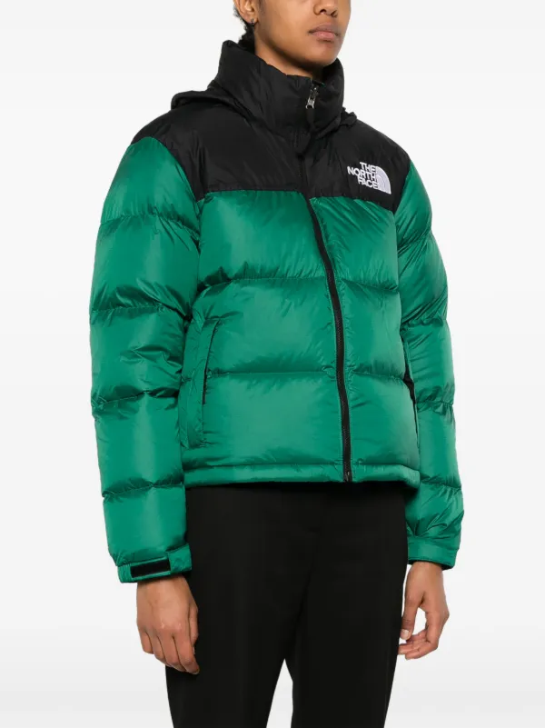 Green north face nuptse jacket sale