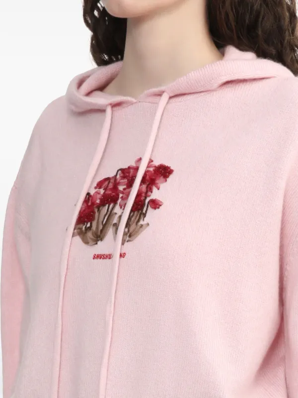 [GRAVER]★PINK FLOWER SMILE EMBROIDERY HOODIE UNISEX] Pink flower smile embroidery hoodie zip-up - GRAVER