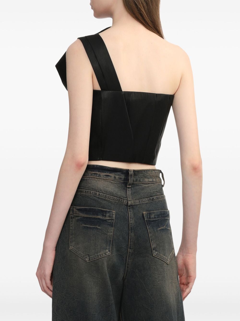 Shop Juunj One-shoulder Crop Top In Black