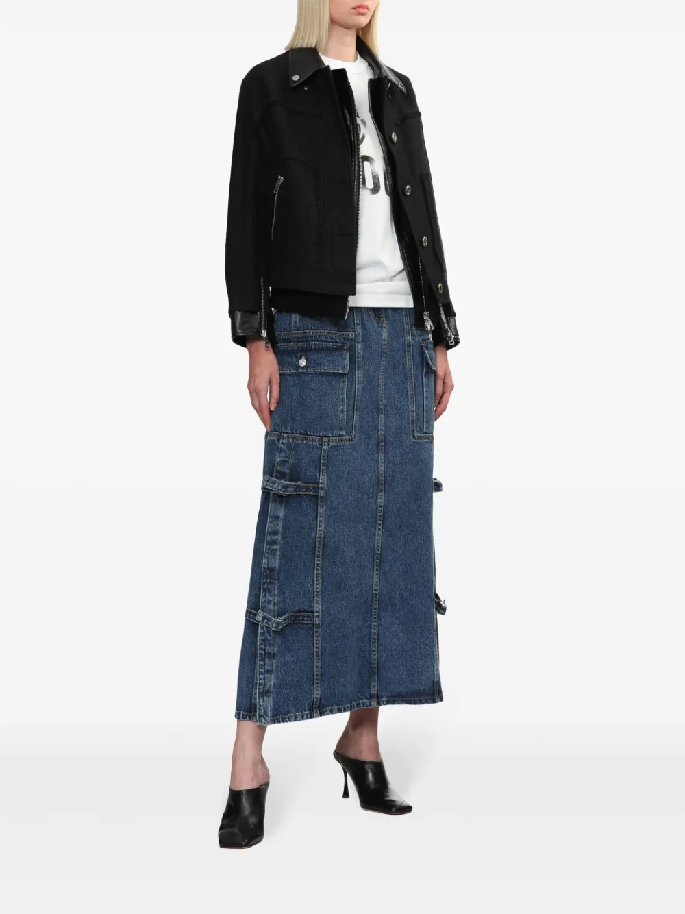 3.1 Phillip Lim denim cargo midi skirt - Blauw