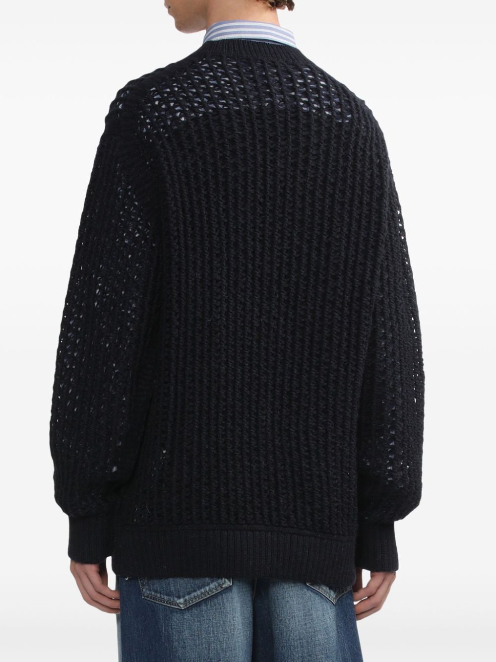 Shop Junya Watanabe Open Knit Crew Neck Sweatshirt In Blau