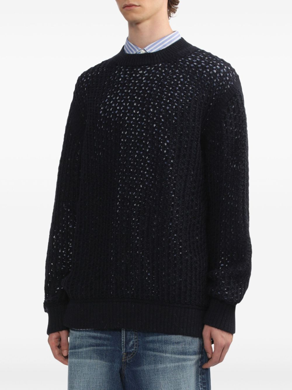 Shop Junya Watanabe Open Knit Crew Neck Sweatshirt In Blau