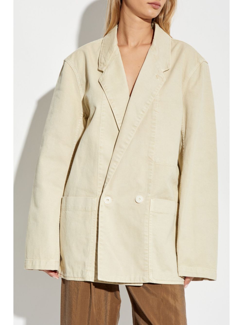 Shop Lemaire Double-breasted Denim Blazer In Neutrals