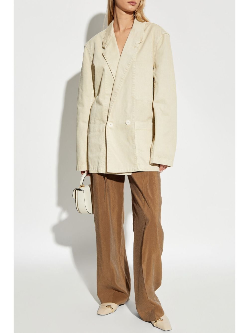 Shop Lemaire Double-breasted Denim Blazer In Neutrals