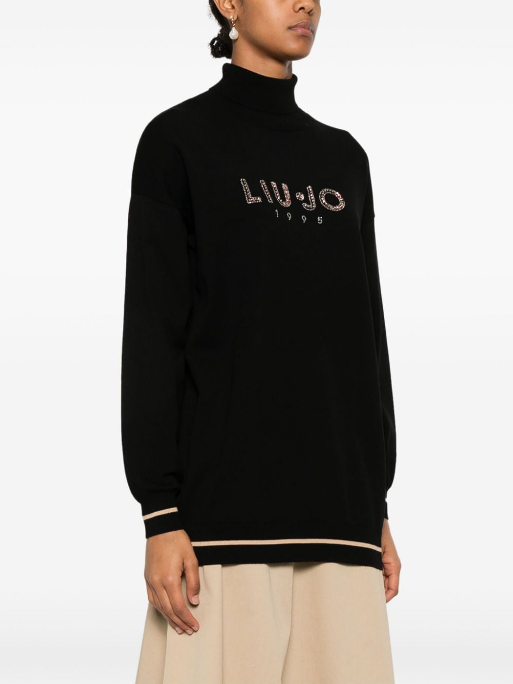 Shop Liu •jo Rhinestone-embellished Logo Sweater In Black