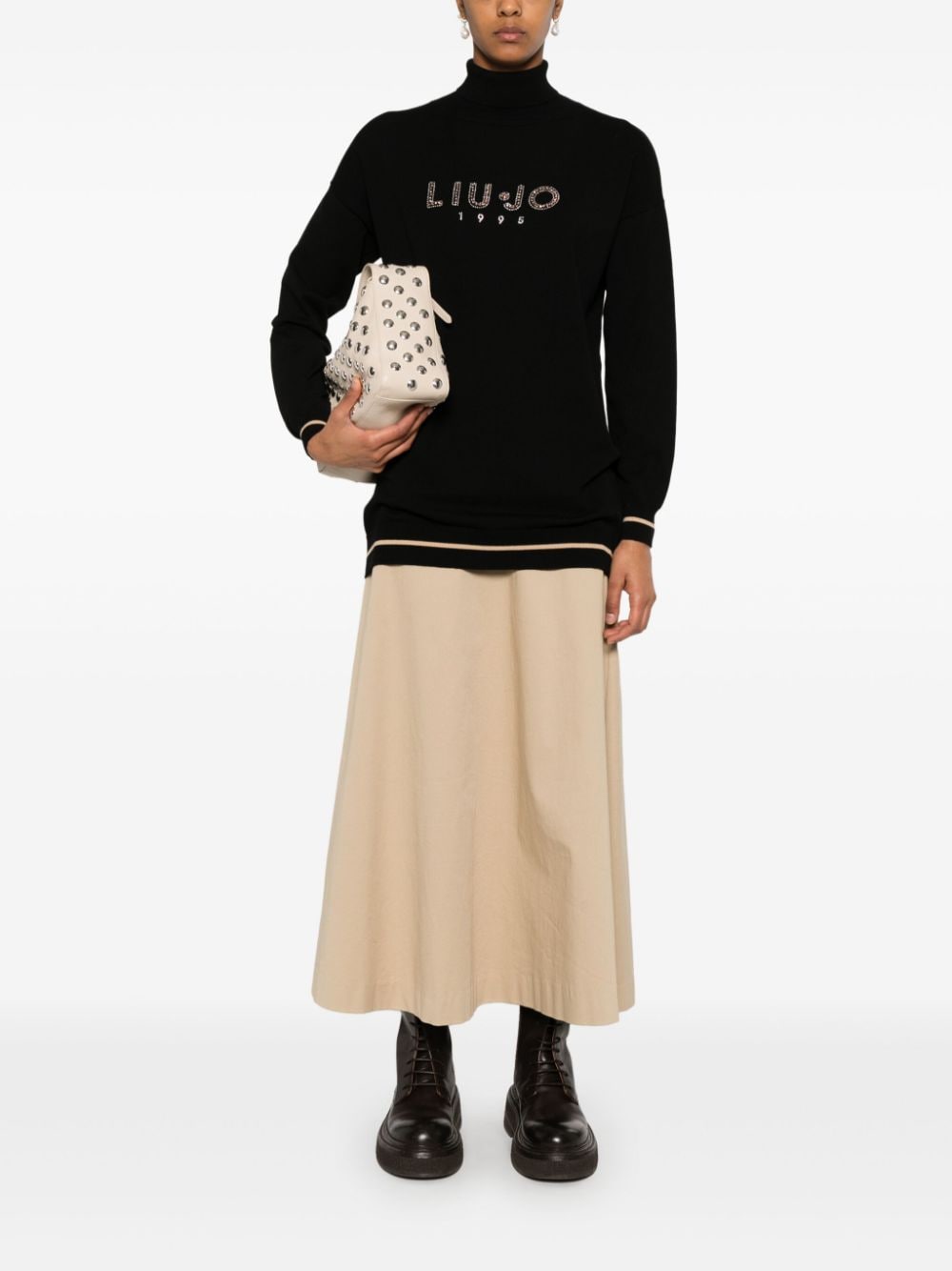 LIU JO rhinestone-embellished logo sweater - Zwart