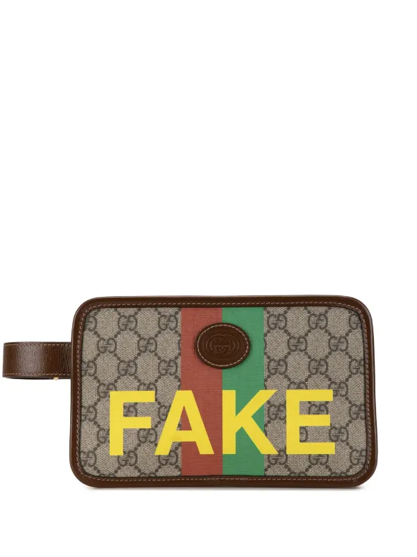 Gucci Pre Owned 2016 2023 GG Supreme Fake Not Cosmetic Pouch Clutch Bag Brown FARFETCH AO