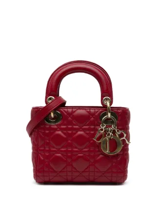 Christian Dior Pre Owned 2016 Mini Lambskin Cannage Lady Dior Satchel Red FARFETCH TR