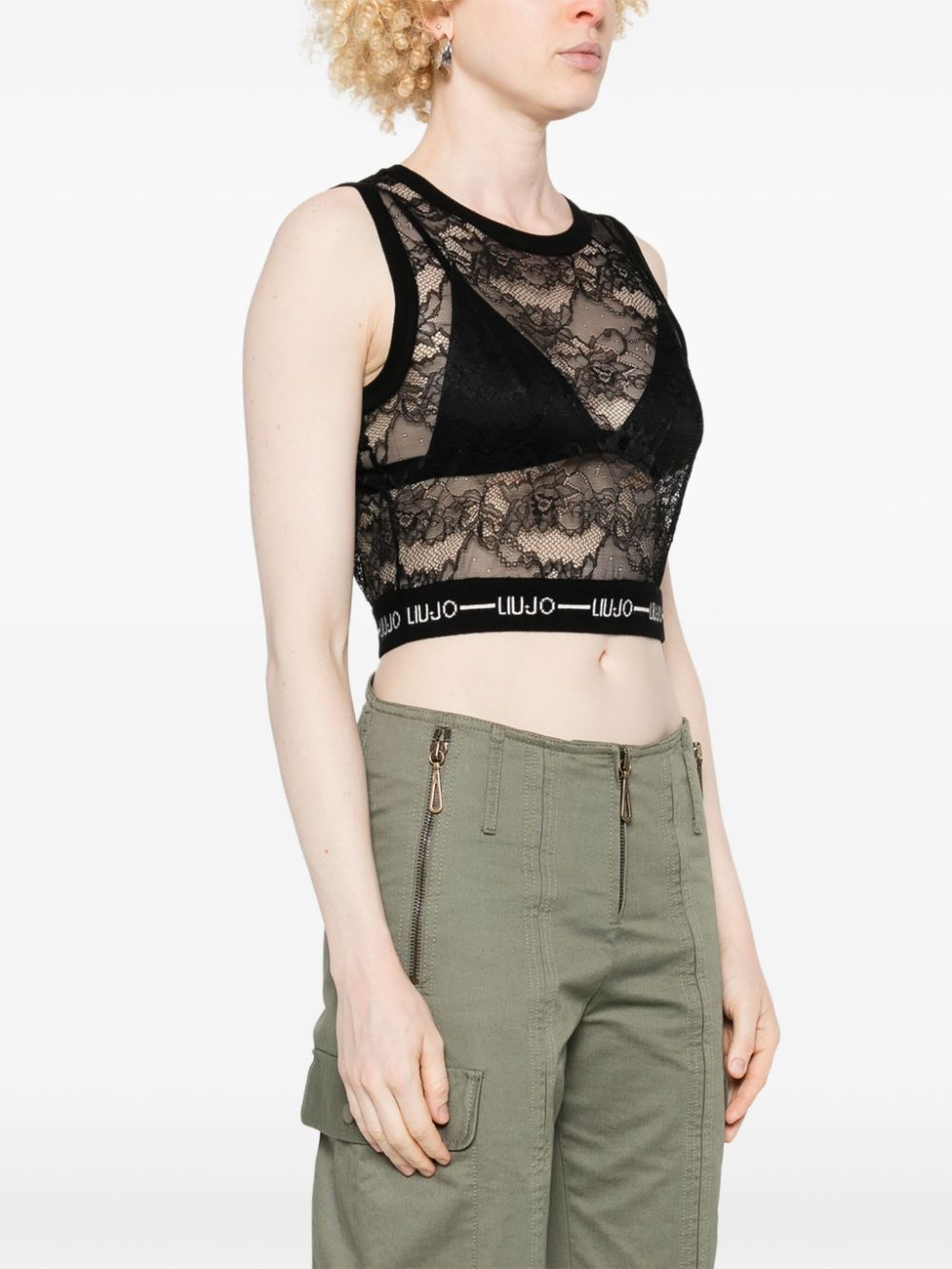 Shop Liu •jo Corded-lace Tank Top In Black