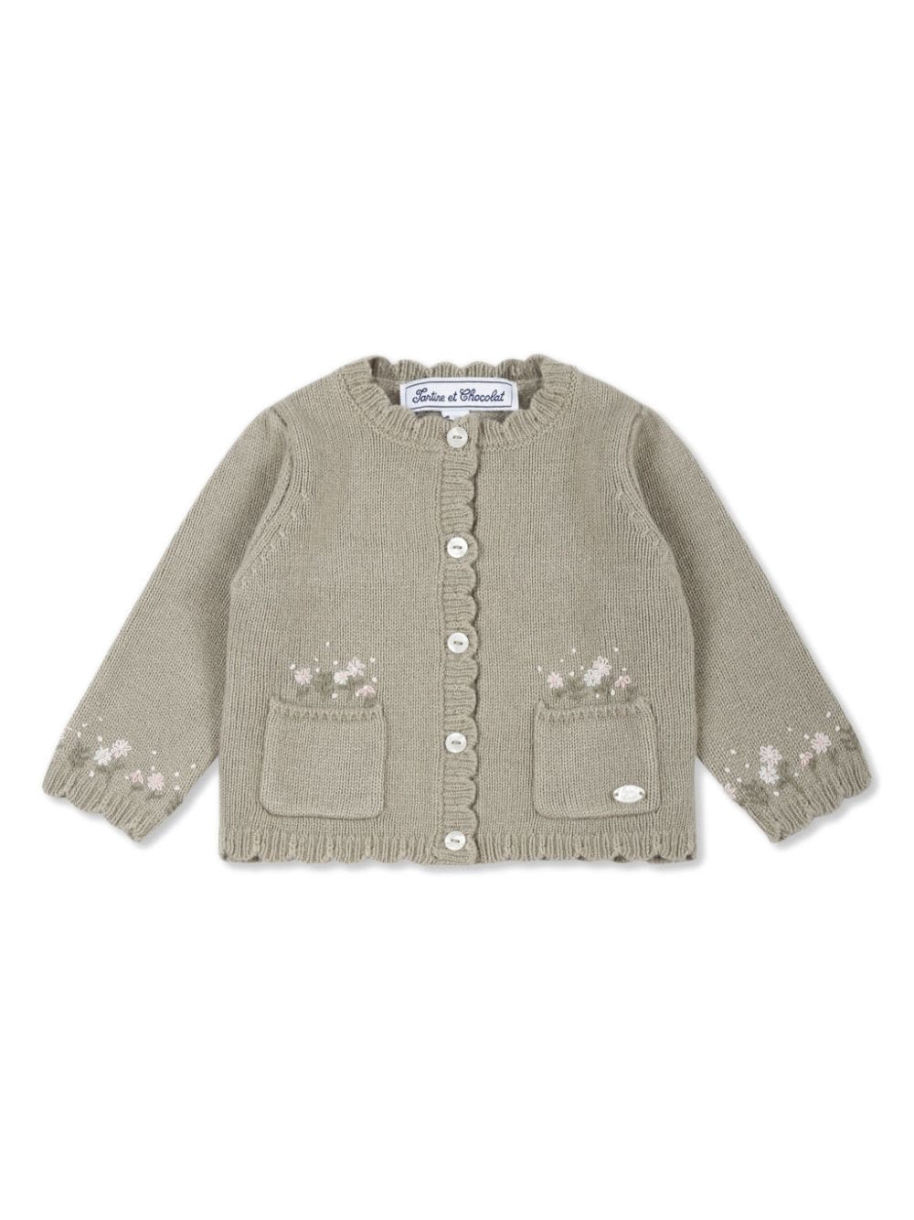 Tartine Et Chocolat floral-embroidered cardigan - Green